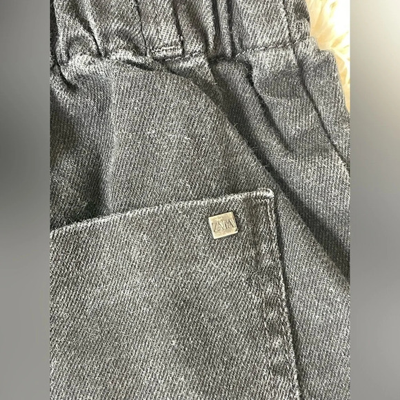 Zara elastic high waist paper bag mom jeans raw hem washed black size 2 - Picture 7 of 7